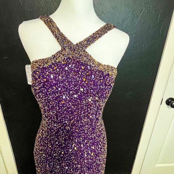 ✨ SCALA Plum and Gold Vintage Beaded Gown – Size Medium ✨ - Picture 6 of 16